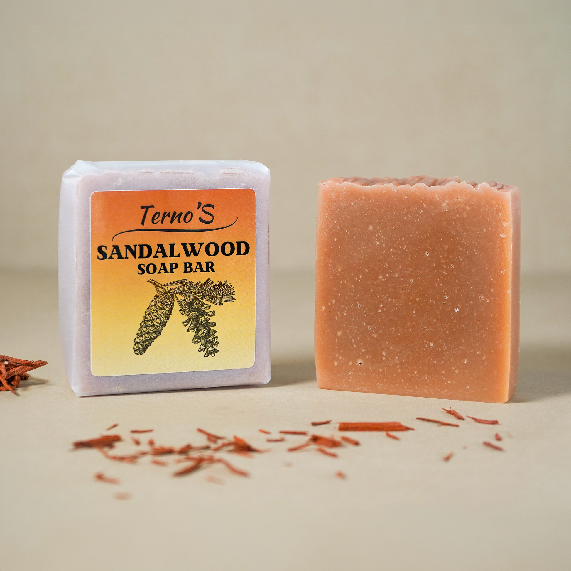 Sandelholz Seifenstück mit warmem, holzigem Aroma, ideal für entspannende Reinigung und Pflege.

